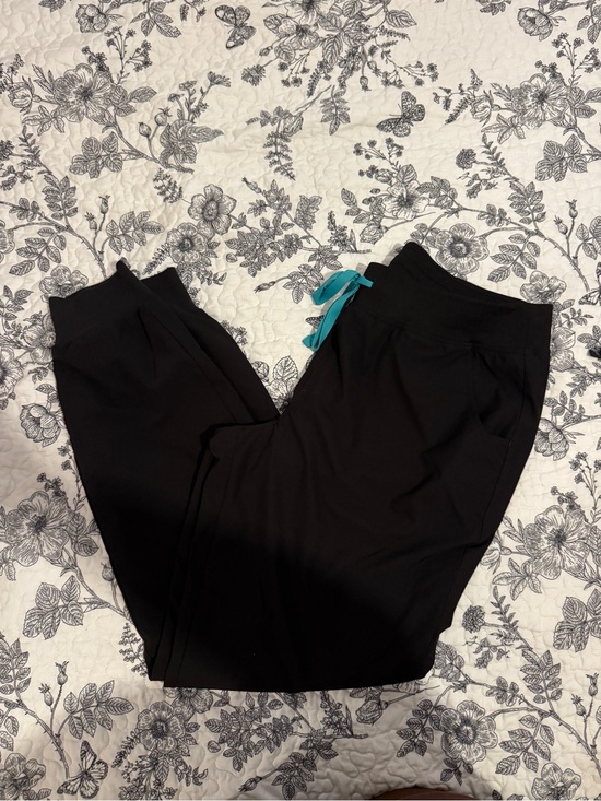 Figs Pants - Figs Black Jogger Pants with Teal Drawstring (Size L Tall)